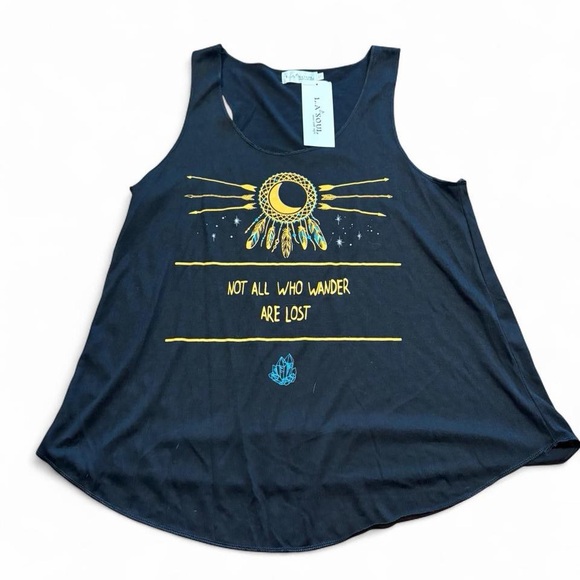 La Soul Tops - L.A. Soul Black Boho Graphic Tank Top- Size S. NWT